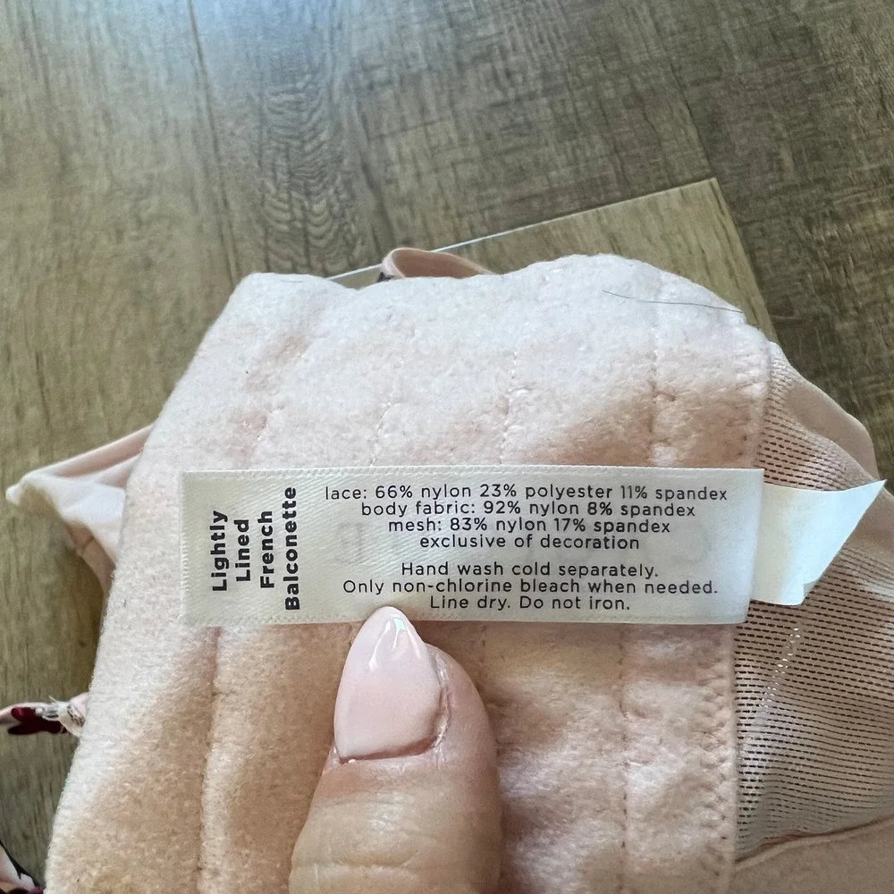 Cacique Pink Floral Lightly Lined French Balconette Bra Lace Trim 42C